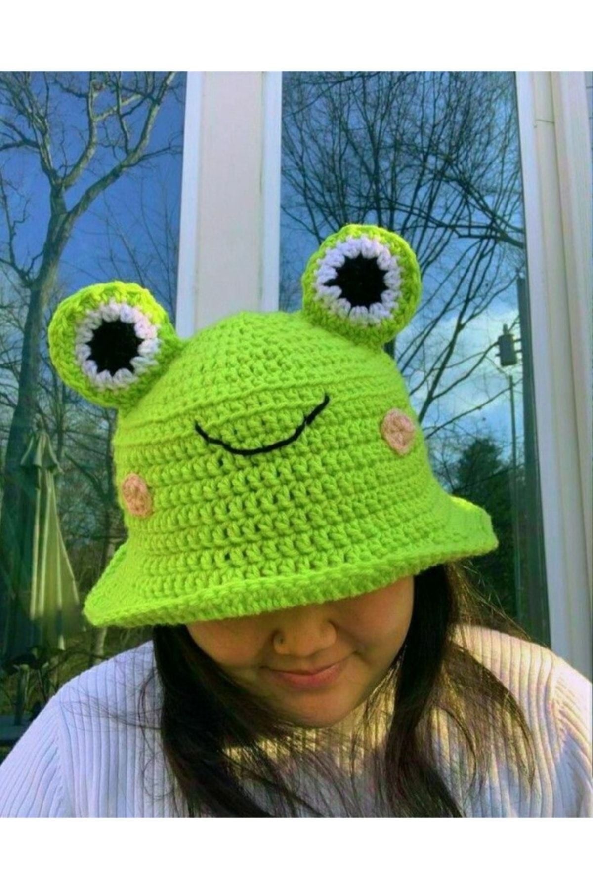 Handmade Smiling Frog Bucket Hat – Crochet Beanie – Yarn a Lot