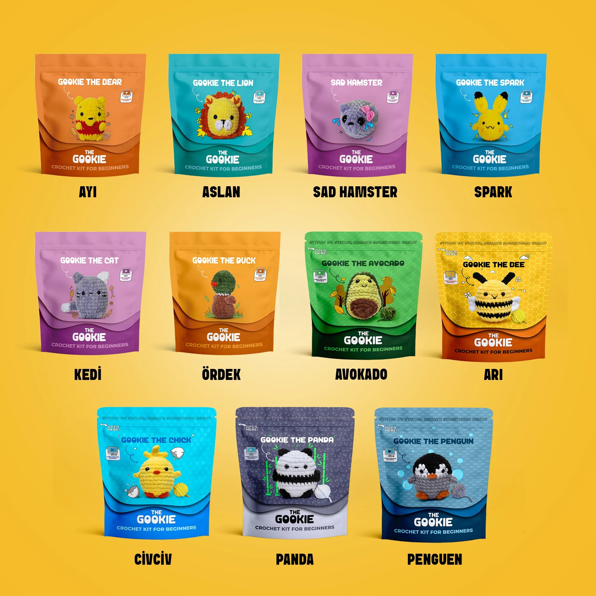 The Gookie Pack of 10 Amigurumi Kit
