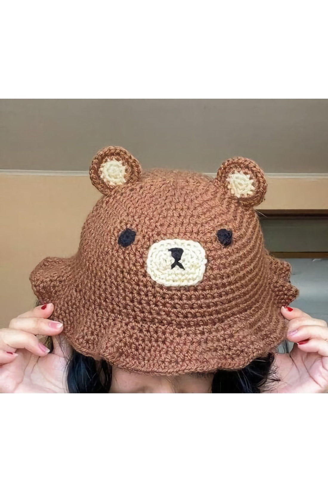 Handmade Brown Bear Crochet Bucket Hat – Cozy &amp; Playful