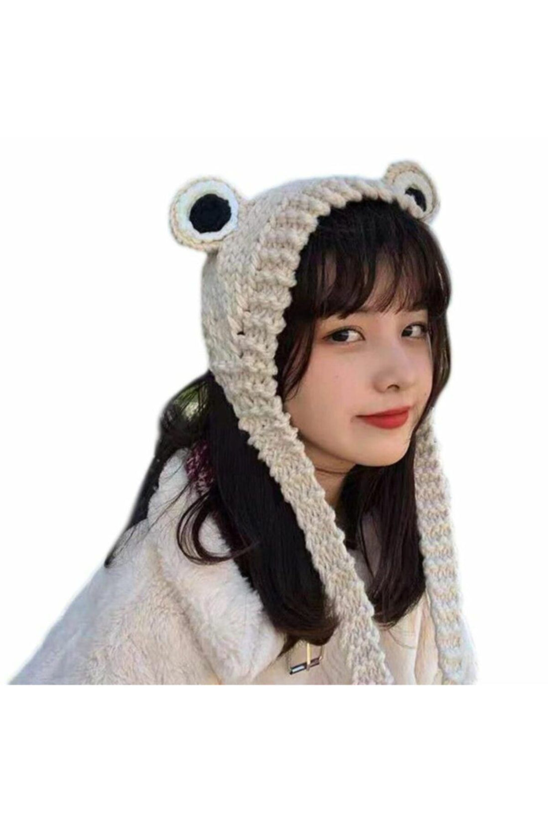 Handmade White Frog Crochet Bucket Hat – Whimsical &amp; Cozy